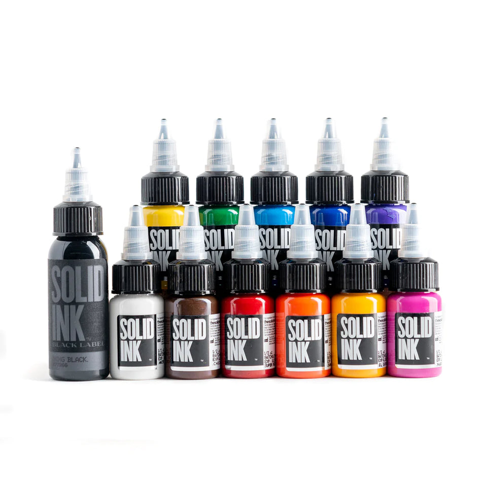 Solid Ink 12 Color Tattooing Ink Set 1/2 oz